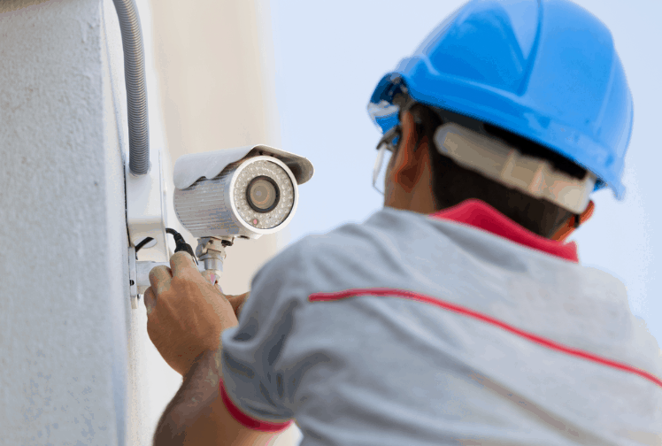 Installing CCTV camera in construction site